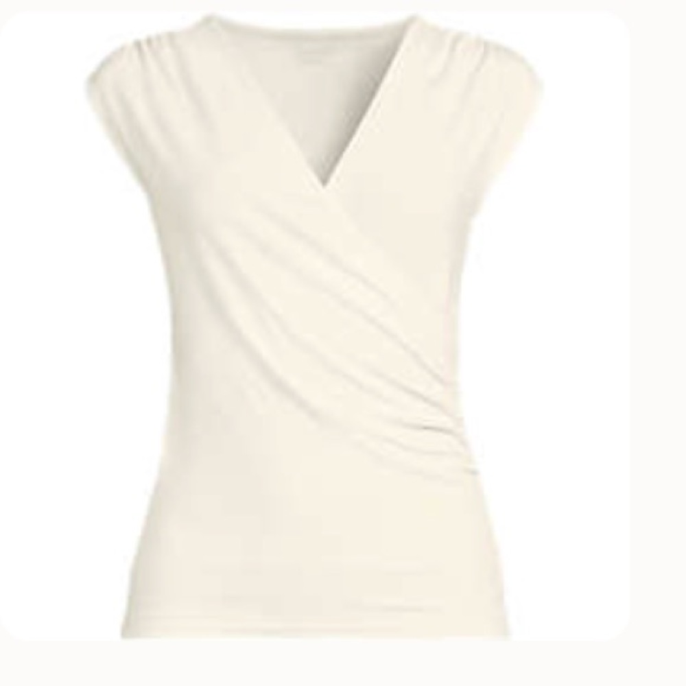 Lands’ End Elegant Cream V-Neck Rouched Wrap Top (Fall 24) SMALL